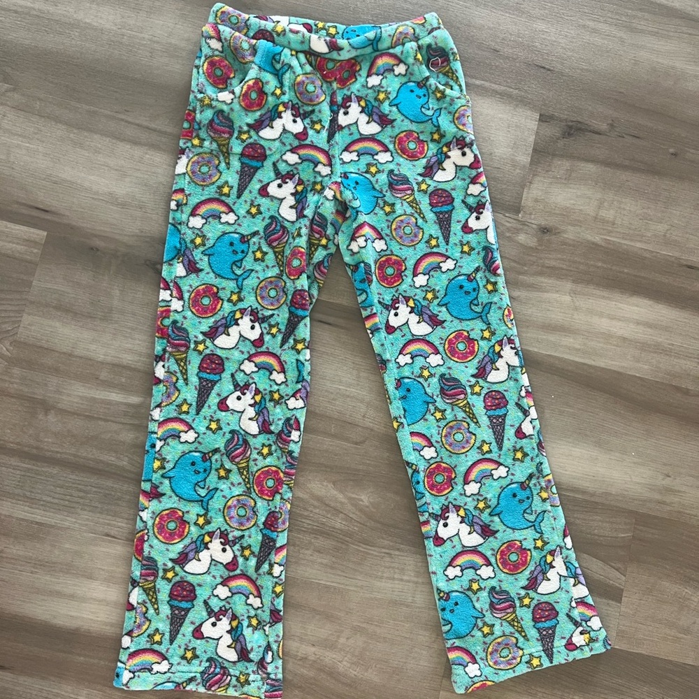Colorful Unicorn and Rainbow Kids Fleece Pajama Pants